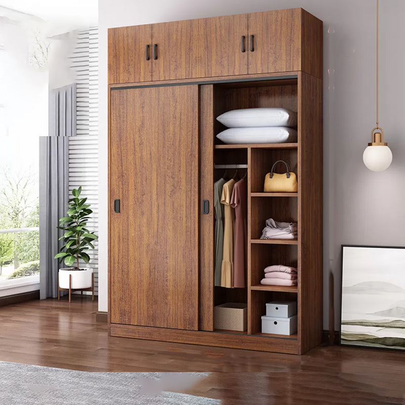 Engineered Wood Wardrobe Armoire Modern Storage Cabinet with Shelves Armoire with Top Cabinet 55"L x 20"W x 87"H Brown Clearhalo 'Armoires & Wardrobes' 'armoires_wardrobes' 'Bedroom Furniture' 'furn' 'furn_armoires_wardrobes' 'Furniture' 7711820
