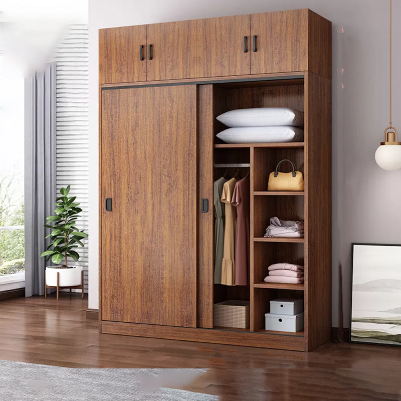 Engineered Wood Wardrobe Armoire Modern Storage Cabinet with Shelves Armoire with Top Cabinet 63"L x 20"W x 87"H Brown Clearhalo 'Armoires & Wardrobes' 'armoires_wardrobes' 'Bedroom Furniture' 'furn' 'furn_armoires_wardrobes' 'Furniture' 7711821