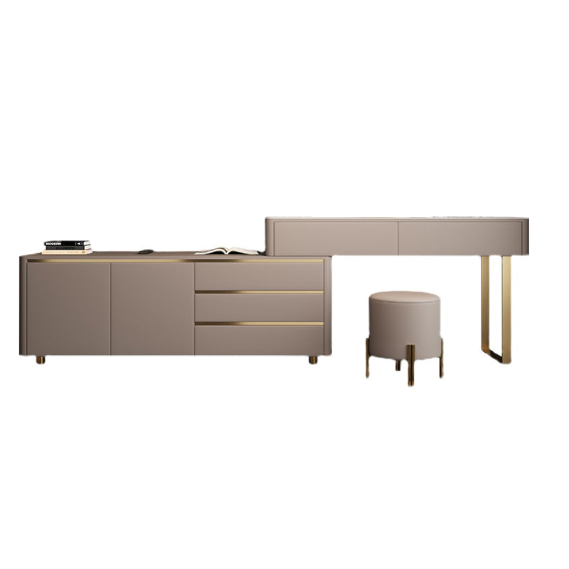 Vanity per trucco a specchio in ardesia glam impostato in grigio con 5 cassetti