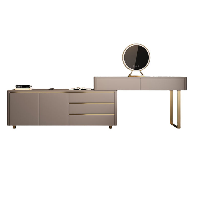 Vanity per trucco a specchio in ardesia glam impostato in grigio con 5 cassetti