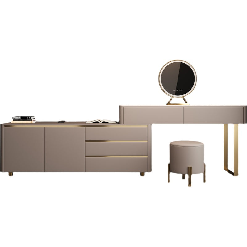 Vanity per trucco a specchio in ardesia glam impostato in grigio con 5 cassetti