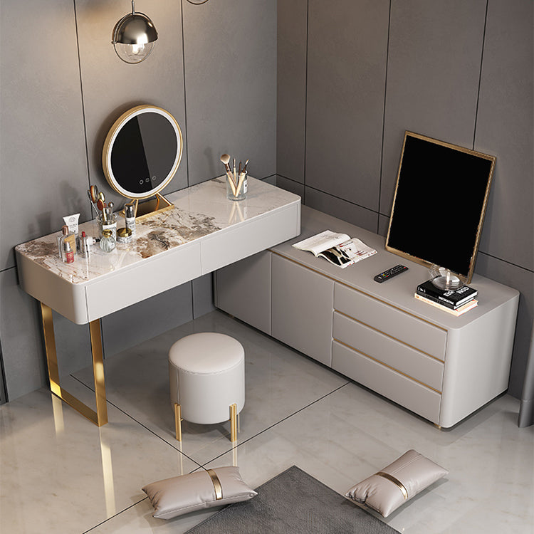 Vanity per trucco a specchio in ardesia glam impostato in grigio con 5 cassetti