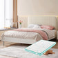 Scandinavian Standard Bed Wood Frame Bed with Upholstered Headboard
