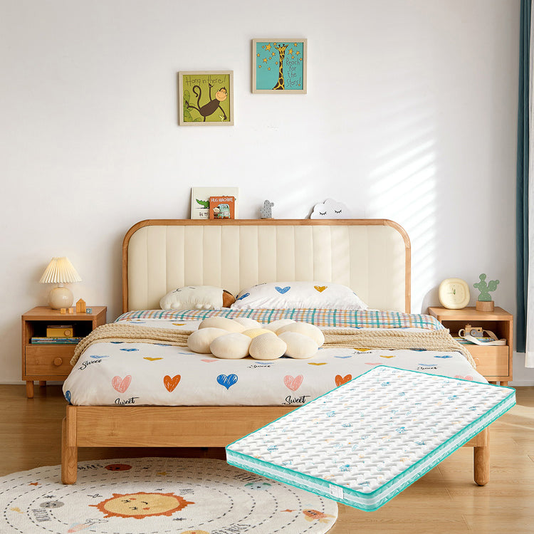 Scandinavian Standard Bed Wood Frame Bed with Upholstered Headboard