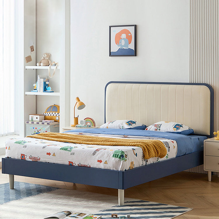 Scandinavisch standaard bed houtframe bed met gestoffeerd hoofdeinde