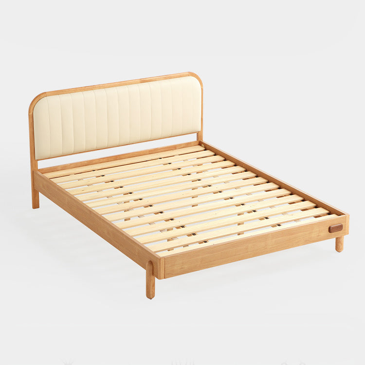 Scandinavian Standard Bed Wood Frame Bed with Upholstered Headboard