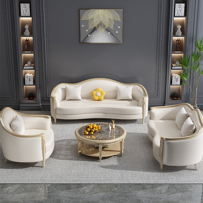 Glamhaftes Holz weiß echtes Ledersofa mit Kissen für Wohnzimmer