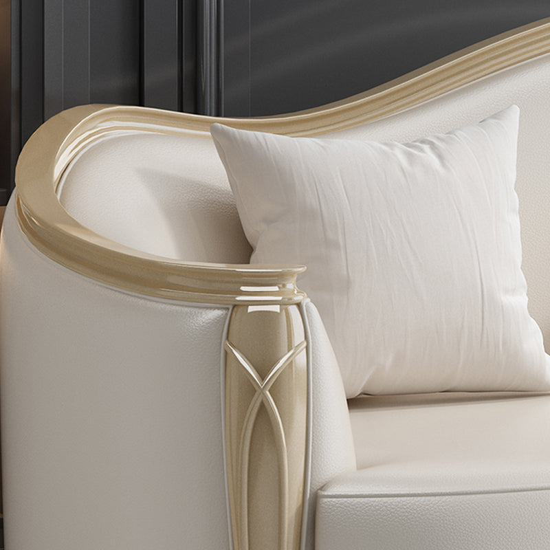 Glamhaftes Holz weiß echtes Ledersofa mit Kissen für Wohnzimmer