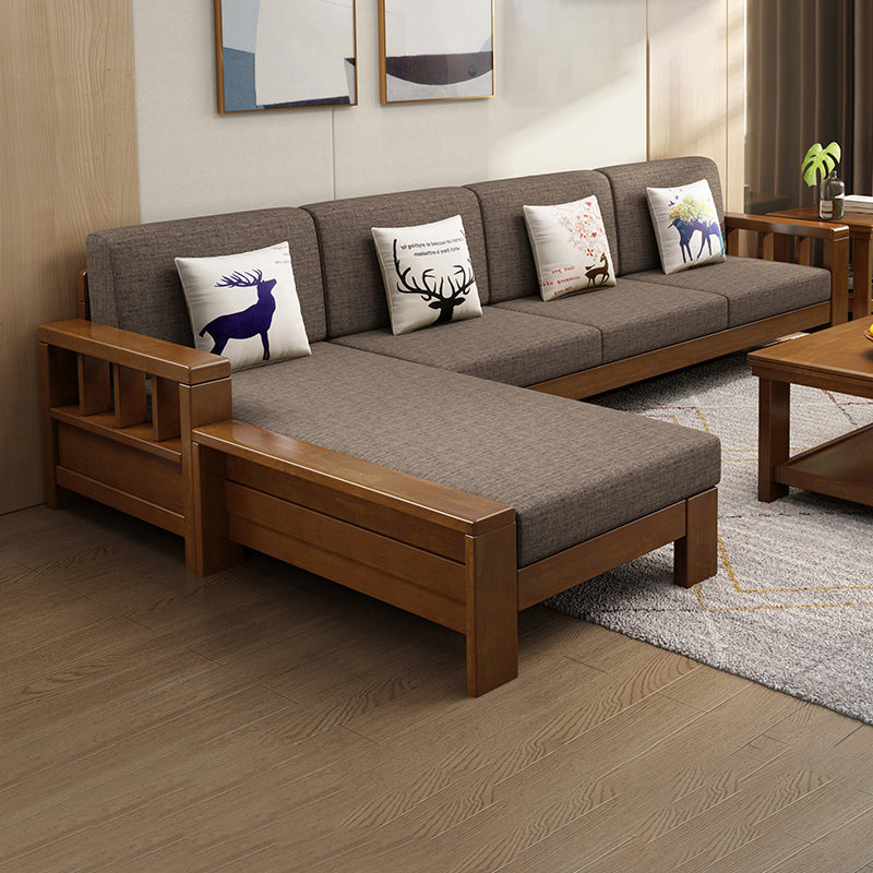 Rubberwood Contemporary Slipcovered Square Arm Sofa for Living Room 3-Seater Sofa with Chaise Lounge Clearhalo 'furn' 'furn_sofas' 'Furniture' 'Living Room Furniture' 'Sofa' 'sofas' 7713699