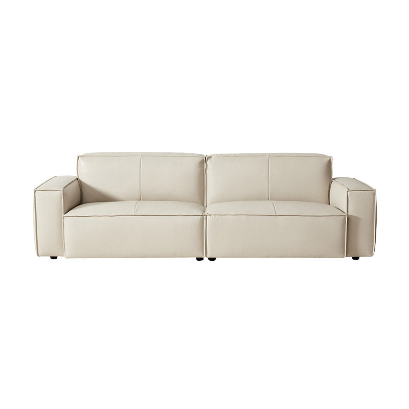 Solid Color Genuine Leather Bonus Room Square Arm 3-seater Sofa