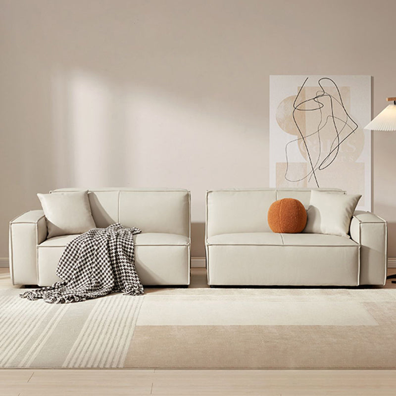 Solid Color Genuine Leather Bonus Room Square Arm 3-seater Sofa