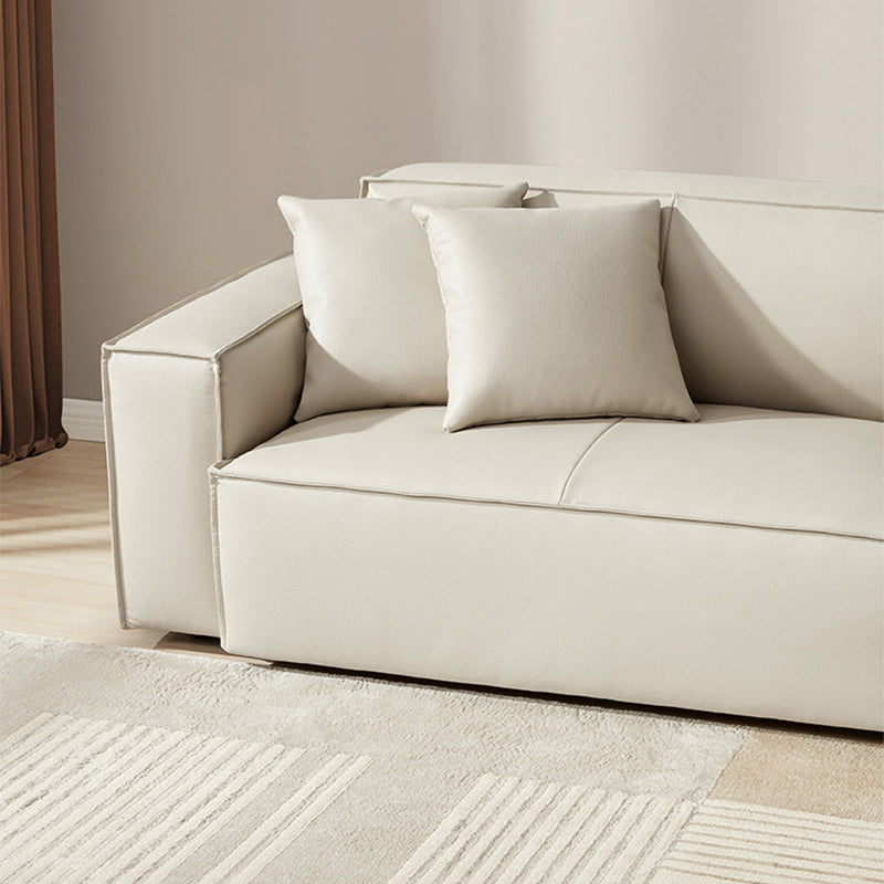 Solid Color Genuine Leather Bonus Room Square Arm 3-seater Sofa