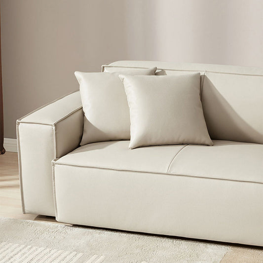 Solid Color Genuine Leather Bonus Room Square Arm 3-seater Sofa