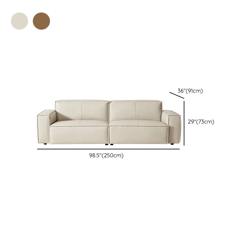 Solid Color Genuine Leather Bonus Room Square Arm 3-seater Sofa
