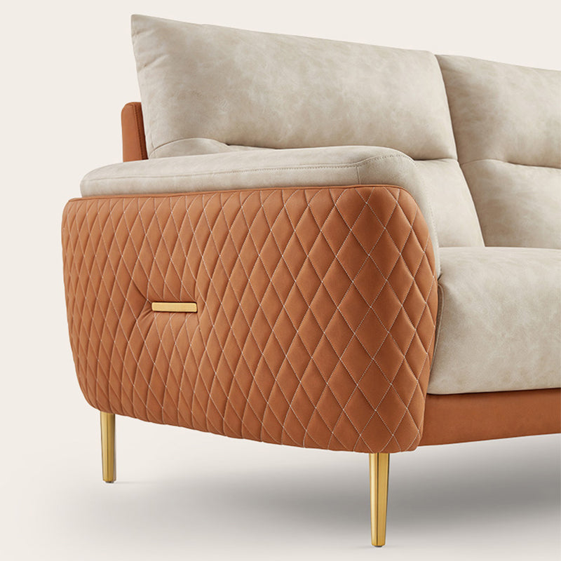 Faux Leather Glam Stain Resistant Square Arm Sofa for Living Room