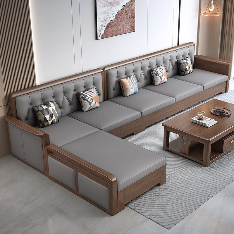 Modern Solid Wood Faux Leather Square Arm Sofa with Tufted Back Clearhalo 'furn' 'furn_sofas' 'Furniture' 'Living Room Furniture' 'Sofa' 'sofas' 7713882