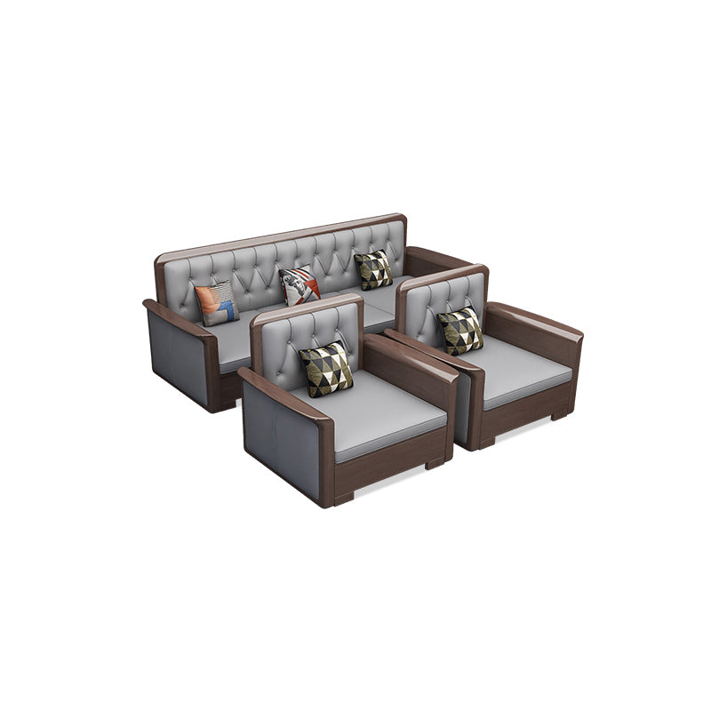 Modern Solid Wood Faux Leather Square Arm Sofa with Tufted Back 1-Seater Sofa & 1-Seater Sofa & 3-Seater Sofa Clearhalo 'furn' 'furn_sofas' 'Furniture' 'Living Room Furniture' 'Sofa' 'sofas' 7713884