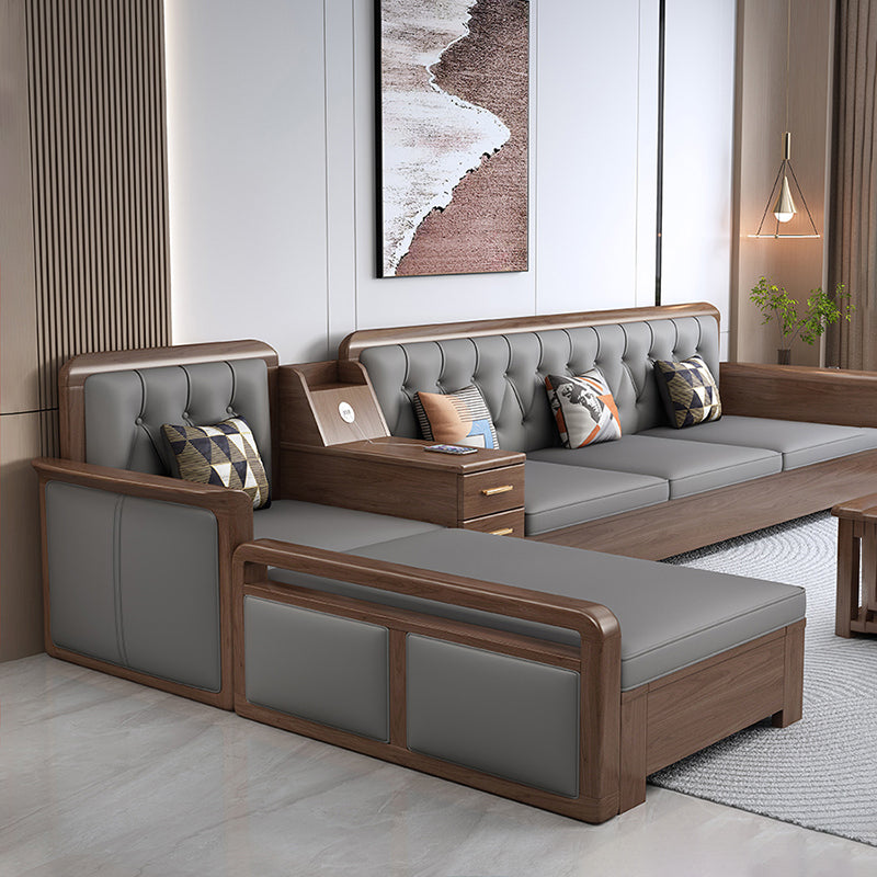 Modern Solid Wood Faux Leather Square Arm Sofa with Tufted Back Clearhalo 'furn' 'furn_sofas' 'Furniture' 'Living Room Furniture' 'Sofa' 'sofas' 7713885