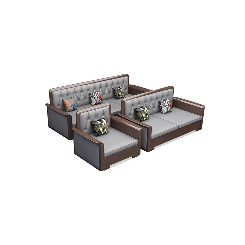 Modern Solid Wood Faux Leather Square Arm Sofa with Tufted Back 1-Seater Sofa & 2-Seater Sofa & 3-Seater Sofa Clearhalo 'furn' 'furn_sofas' 'Furniture' 'Living Room Furniture' 'Sofa' 'sofas' 7713886