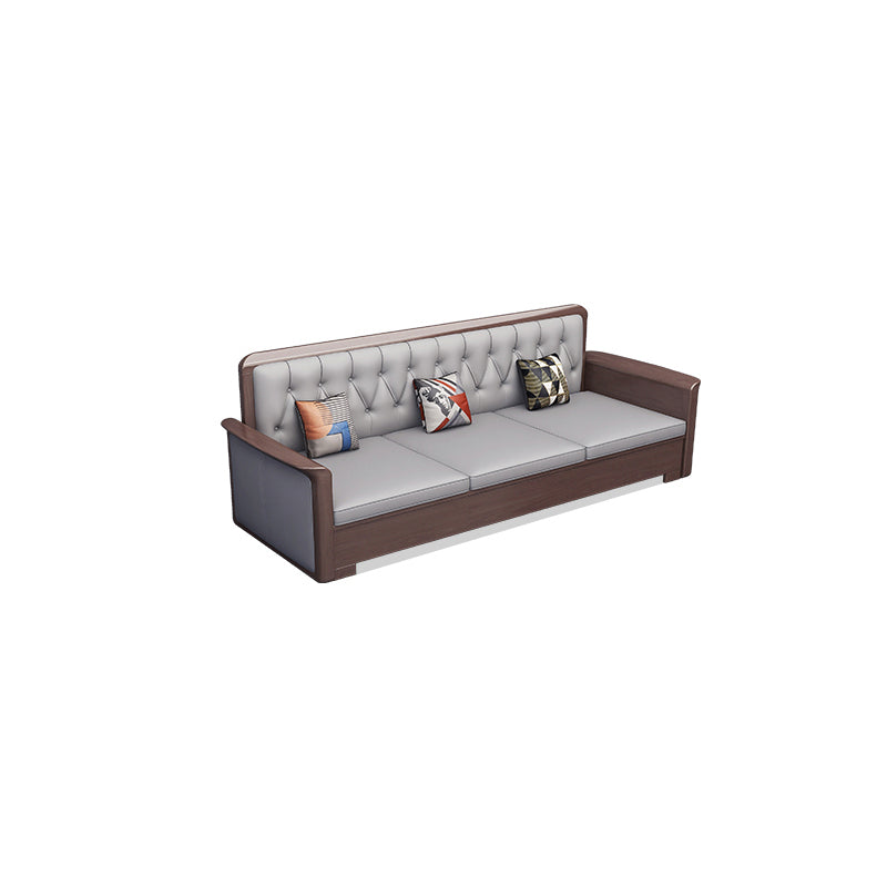 Modern Solid Wood Faux Leather Square Arm Sofa with Tufted Back 3-Seater Sofa Clearhalo 'furn' 'furn_sofas' 'Furniture' 'Living Room Furniture' 'Sofa' 'sofas' 7713893