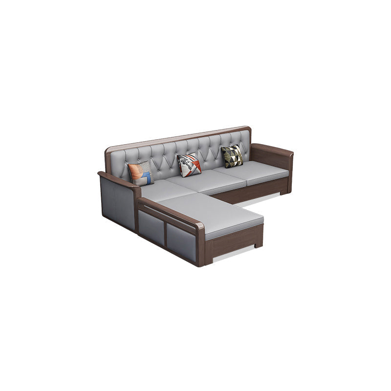 Modern Solid Wood Faux Leather Square Arm Sofa with Tufted Back 3-Seater Sofa with Chaise Lounge Clearhalo 'furn' 'furn_sofas' 'Furniture' 'Living Room Furniture' 'Sofa' 'sofas' 7713896