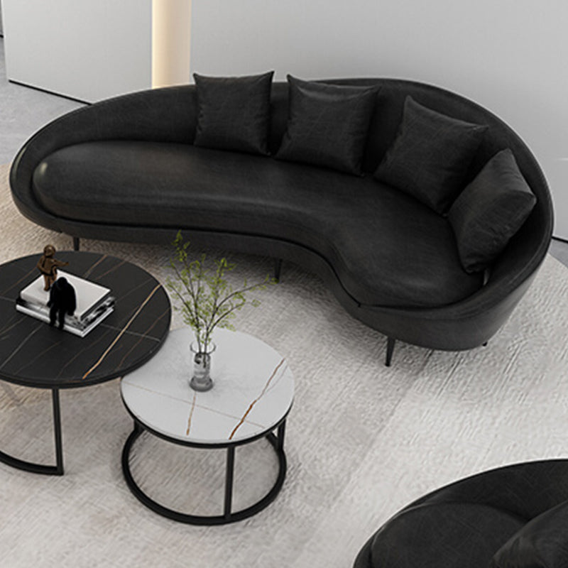 Contemporary Faux Leather Sloped Arm Sofa in Black For Living Room Clearhalo 'furn' 'furn_sofas' 'Furniture' 'Living Room Furniture' 'Sofa' 'sofas' 7713924