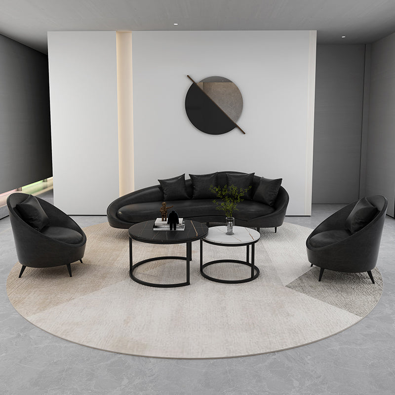 Contemporary Faux Leather Sloped Arm Sofa in Black For Living Room Clearhalo 'furn' 'furn_sofas' 'Furniture' 'Living Room Furniture' 'Sofa' 'sofas' 7713927