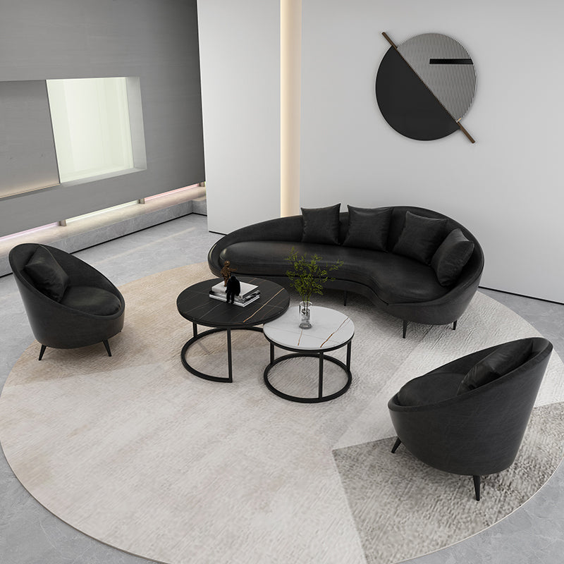 Contemporary Faux Leather Sloped Arm Sofa in Black For Living Room Clearhalo 'furn' 'furn_sofas' 'Furniture' 'Living Room Furniture' 'Sofa' 'sofas' 7713928