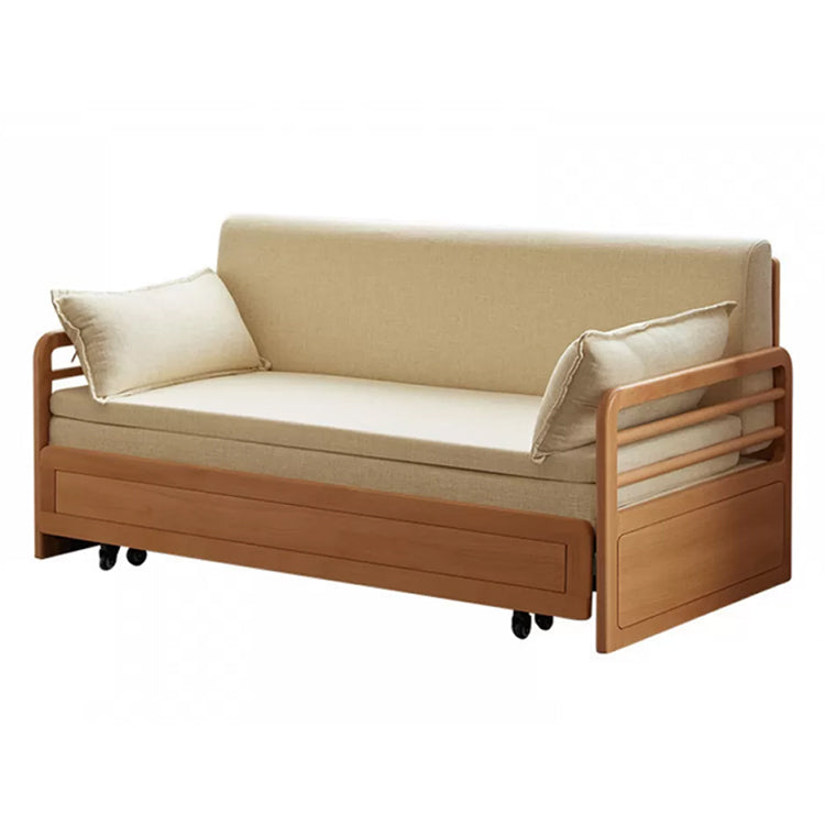 スカンジナビアのソリッドウッドソファ布団取り外し可能なファブリックスリーパーソファ