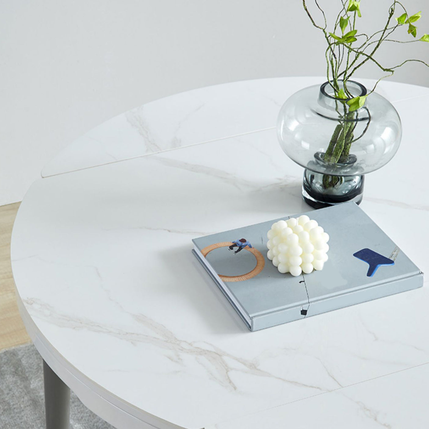 Zeitgenössischer ausziehbarer runder Stein Esstisch für Esszimmer