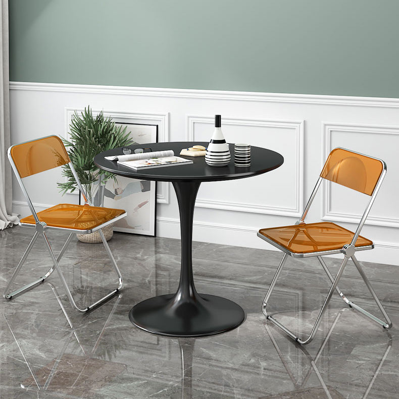 Minimalist White and Black Round Table with Tulip Style for 4 Person Clearhalo 'Dining Tables & Seating' 'Dining Tables' 'dining_table' 'furn' 'furn_dining_table' 'Furniture' 'Kitchen & Dining Furniture' 7717311