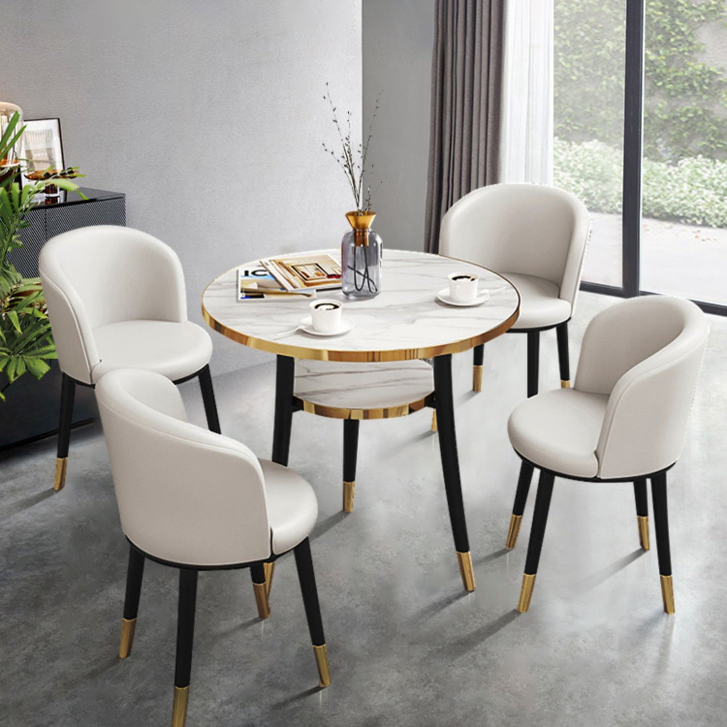 Tavolo da pranzo rotondo Tabletop in legno bianco moderno con deposito