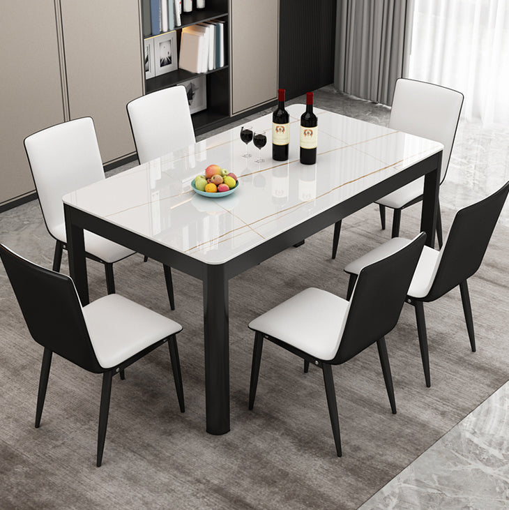 Rechthoekige eettafel Modern glazen tafelblad met zwarte stalen poten