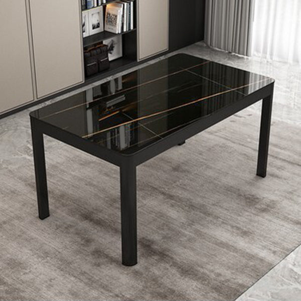 Rechthoekige eettafel Modern glazen tafelblad met zwarte stalen poten
