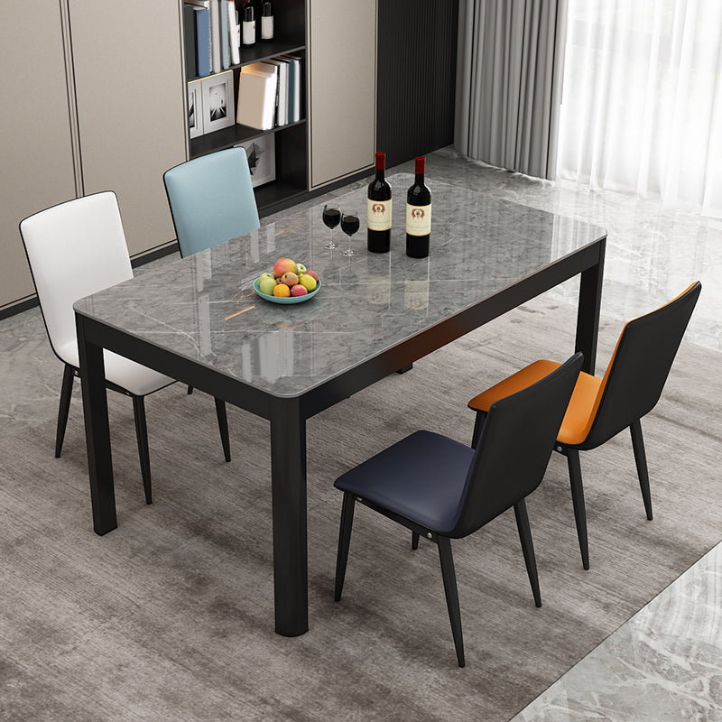 Rechthoekige eettafel Modern glazen tafelblad met zwarte stalen poten
