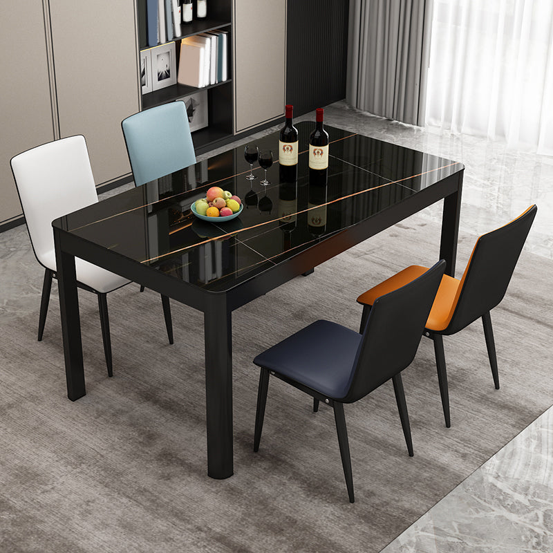 Rechthoekige eettafel Modern glazen tafelblad met zwarte stalen poten
