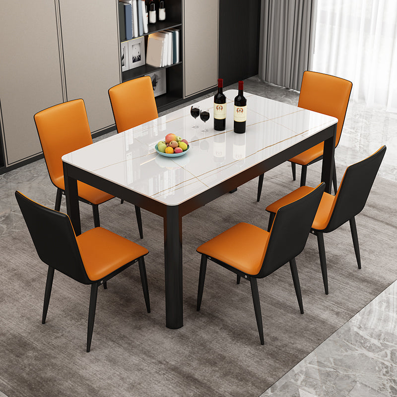 Rechthoekige eettafel Modern glazen tafelblad met zwarte stalen poten