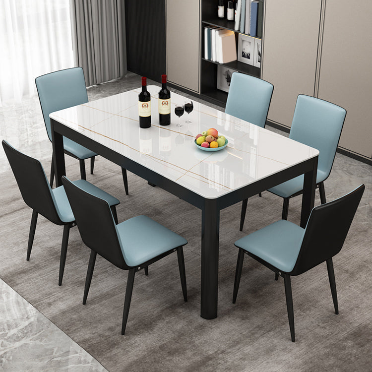 Rechthoekige eettafel Modern glazen tafelblad met zwarte stalen poten