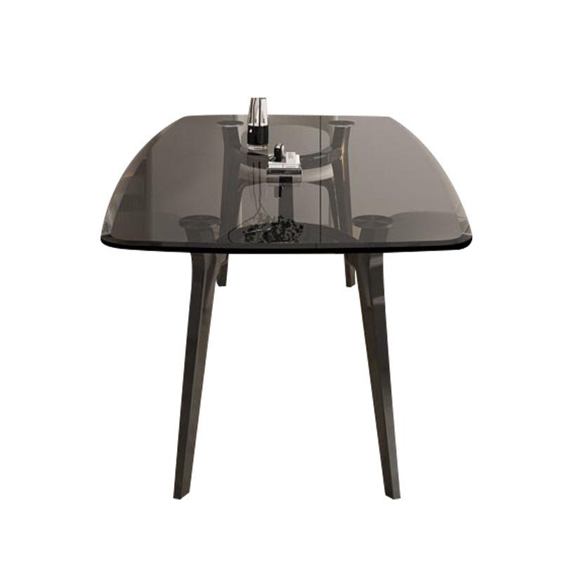 Rectangular Dining Table Modern Glass Tabletop with Metal Legs