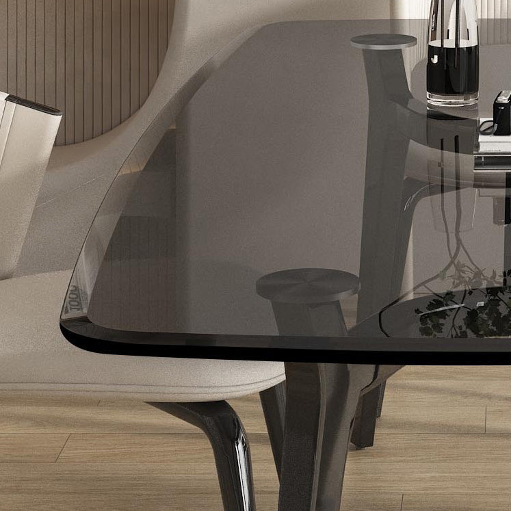 Rectangular Dining Table Modern Glass Tabletop with Metal Legs