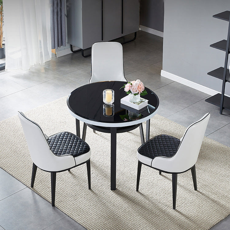 Glass Dining Room Table for 2 Person Round Tabletop with Storage Clearhalo 'Dining Tables & Seating' 'Dining Tables' 'dining_table' 'furn' 'furn_dining_table' 'Furniture' 'Kitchen & Dining Furniture' 7717532
