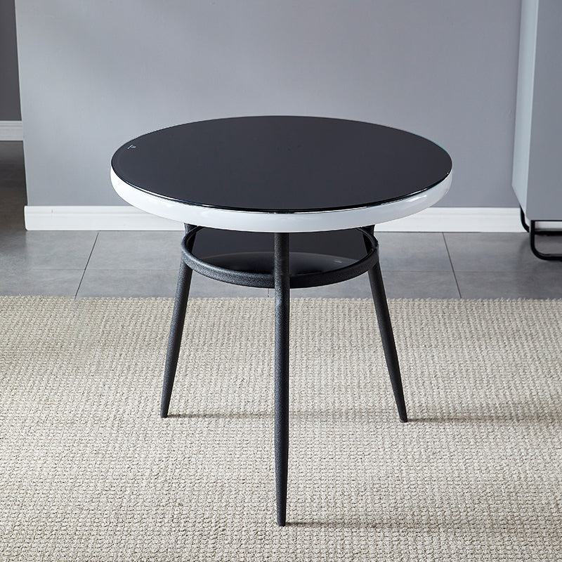 Glass Dining Room Table for 2 Person Round Tabletop with Storage Black 31.5"L x 31.5"W x 29.5"H Without Chairs Clearhalo 'Dining Tables & Seating' 'Dining Tables' 'dining_table' 'furn' 'furn_dining_table' 'Furniture' 'Kitchen & Dining Furniture' 7717533