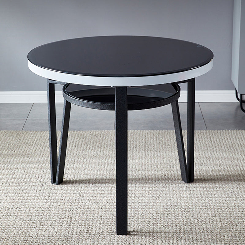 Glass Dining Room Table for 2 Person Round Tabletop with Storage Black 35.4"L x 35.4"W x 29.5"H Without Chairs Clearhalo 'Dining Tables & Seating' 'Dining Tables' 'dining_table' 'furn' 'furn_dining_table' 'Furniture' 'Kitchen & Dining Furniture' 7717534