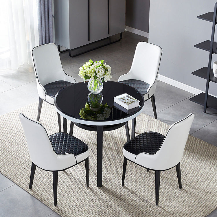 Glass Dining Room Table for 2 Person Round Tabletop with Storage Clearhalo 'Dining Tables & Seating' 'Dining Tables' 'dining_table' 'furn' 'furn_dining_table' 'Furniture' 'Kitchen & Dining Furniture' 7717535