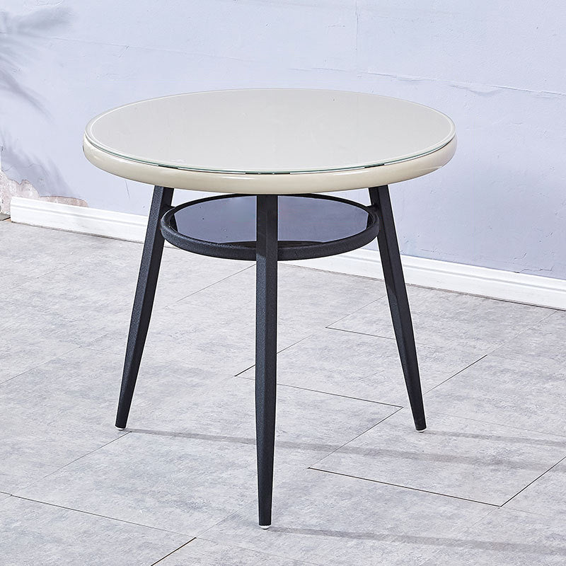 Glass Dining Room Table for 2 Person Round Tabletop with Storage Camel 31.5"L x 31.5"W x 29.5"H Without Chairs Clearhalo 'Dining Tables & Seating' 'Dining Tables' 'dining_table' 'furn' 'furn_dining_table' 'Furniture' 'Kitchen & Dining Furniture' 7717536
