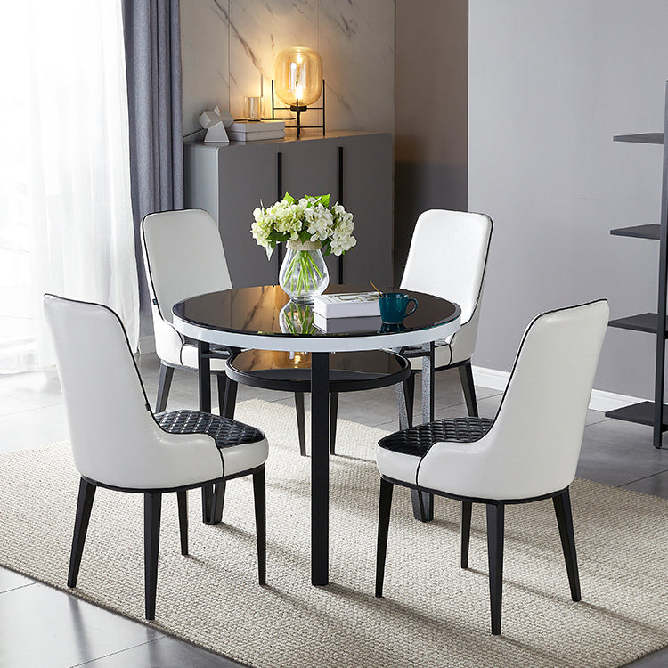 Glass Dining Room Table for 2 Person Round Tabletop with Storage Clearhalo 'Dining Tables & Seating' 'Dining Tables' 'dining_table' 'furn' 'furn_dining_table' 'Furniture' 'Kitchen & Dining Furniture' 7717537