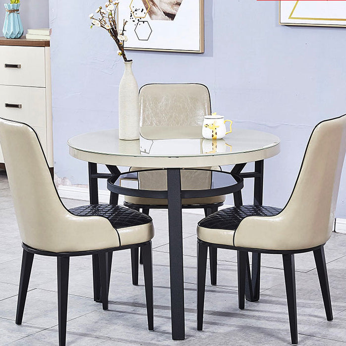 Glass Dining Room Table for 2 Person Round Tabletop with Storage Clearhalo 'Dining Tables & Seating' 'Dining Tables' 'dining_table' 'furn' 'furn_dining_table' 'Furniture' 'Kitchen & Dining Furniture' 7717538