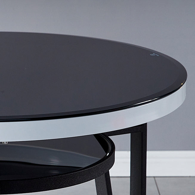 Glass Dining Room Table for 2 Person Round Tabletop with Storage Clearhalo 'Dining Tables & Seating' 'Dining Tables' 'dining_table' 'furn' 'furn_dining_table' 'Furniture' 'Kitchen & Dining Furniture' 7717540