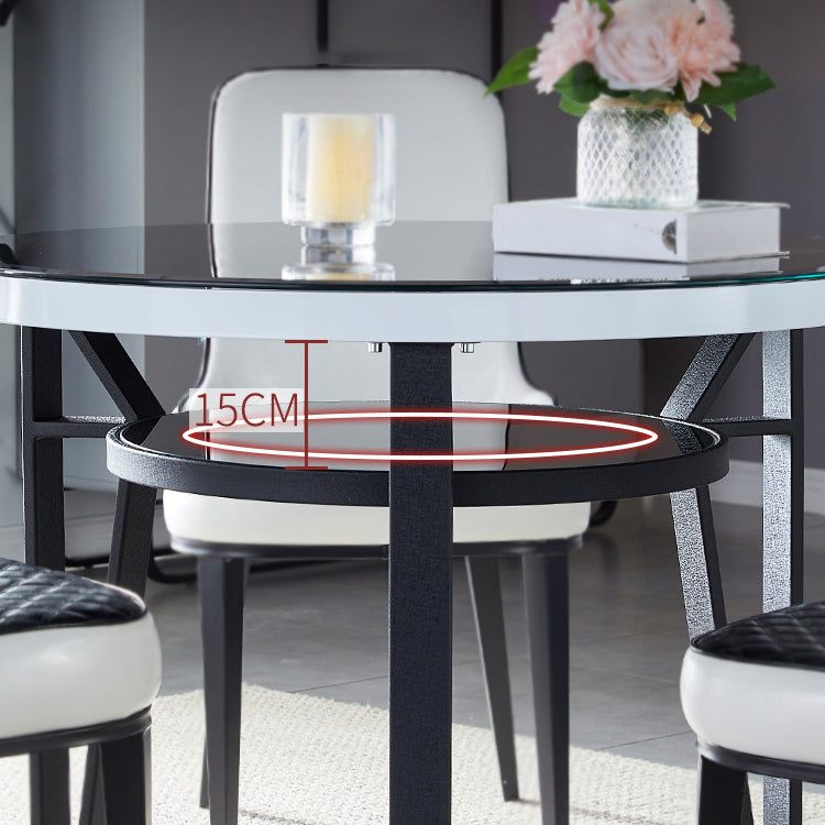 Glass Dining Room Table for 2 Person Round Tabletop with Storage Clearhalo 'Dining Tables & Seating' 'Dining Tables' 'dining_table' 'furn' 'furn_dining_table' 'Furniture' 'Kitchen & Dining Furniture' 7717542