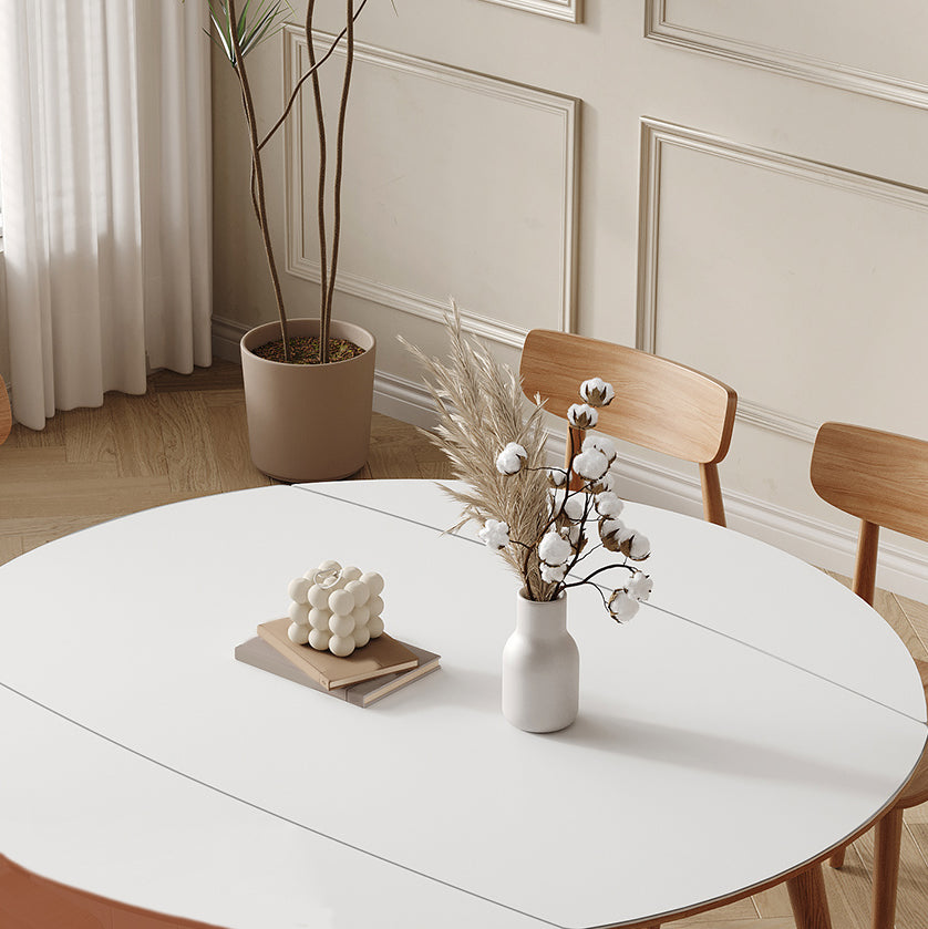 Modern White Stone Top Dining Table Extendable for Small Spaces Clearhalo 'Dining Tables & Seating' 'Dining Tables' 'dining_table' 'furn' 'furn_dining_table' 'Furniture' 'Kitchen & Dining Furniture' 7717553